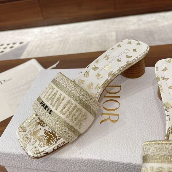 Dior Chunky Heel Embroidered Slippers Summer Sandals